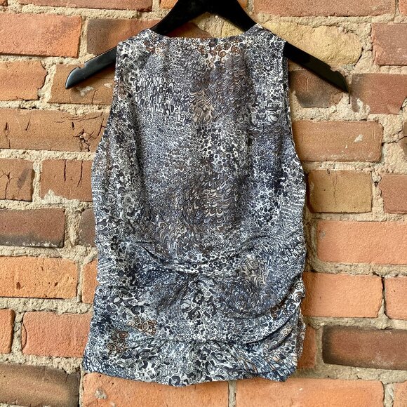 Vintage Teenflo Women’s Sleeveless Blue & Brown 100% Silk V-Neck Top. Small - Picture 3 of 5